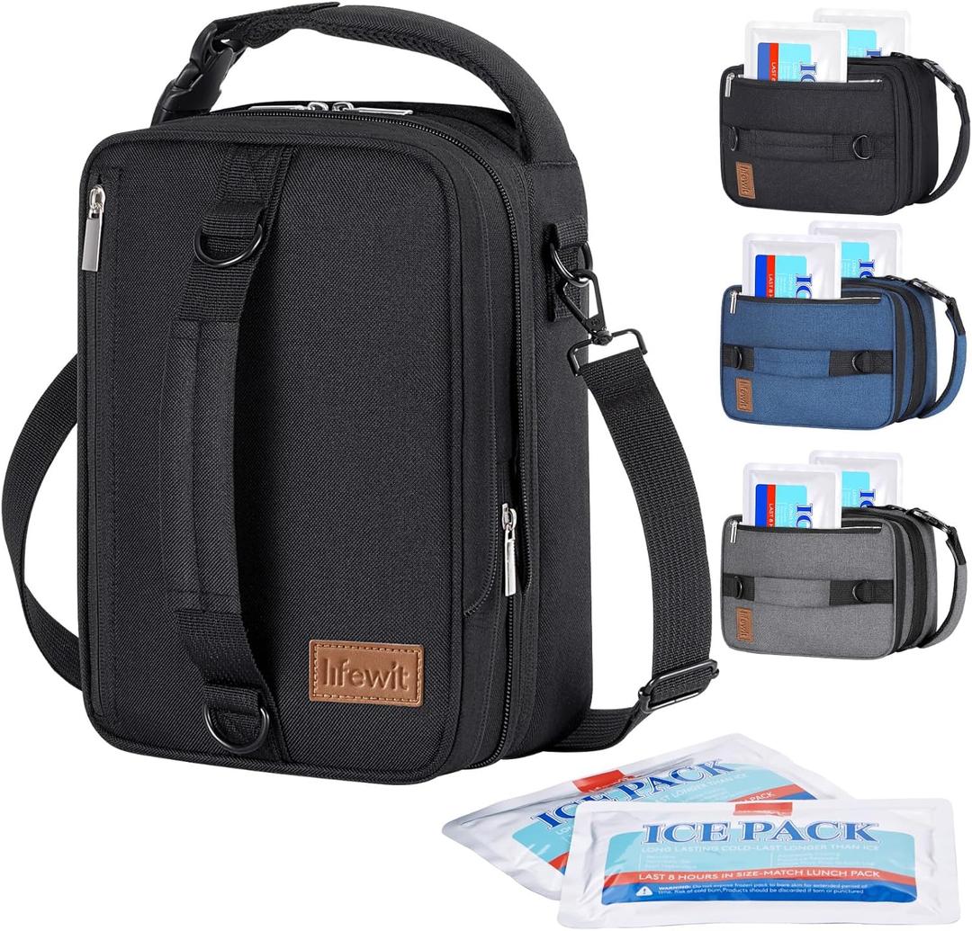 Lifewit Expandable Lunch Box for Men, Insulated Lunch Bag, Portable Cooler Bag with Shoulder Straps and 2 Ice Packs for Men Women Adult for Work College Travel, 6.5L 12 Cans Black (Back)