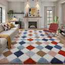 8x10 Checkered Rug for Living Room Rainbow Soft Fluffy Shag Area Rug Bedroom Modern Plush High Pile Non Slip Fuzzy Carpet for Aesthetic Home Decor
