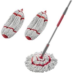 Rubbermaid Microfiber Twist Mop Kit with 2 Refills Kit Machine Washable Built-in Wringer Lightweight Safe for All Floor Types Deep Cleaning for Home/Bathroom/Garage/Office