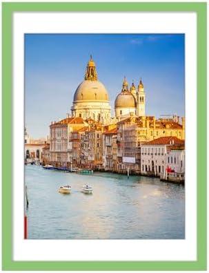 wyooxoo 18x24 Poster Frame Made Of Solid Wood Green Picture Frames Display Pictures 16x20 with Mat or 18x24 Without Mat Colorful Frame For Horizontal Vertical Wall Mounting