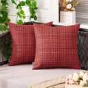 MIULEE Outdoor Waterproof Throw Pillow Covers Decorative Farmhouse Water Resistant Cushion Covers for Tent Patio Garden Couch Sofa Pack of 2, 16x16 Inch Red