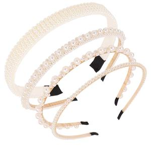 YISSION 4PCS White Pearl Headbands for Women Jeweled Head Bands Beaded Hairbands Fashion Wedding Bridal Headband Hair Accessories for Women Girls