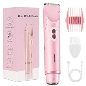Bikini Shaver,Bikini Trimmer for Women, Glow Aura Electric Razor 2in1 Women's Shaver Dual Head Women's Trimmer for Leg Arm Body Grooming Tool,Silky and Painless and Efficient Cleaning Pink