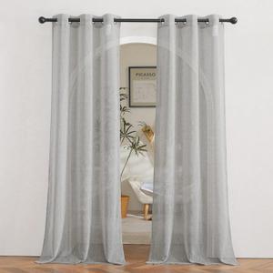 NICETOWN Semi Sheer Grey Curtains 84 inches Long, Grommet Linen Weave Semi Sheer Window Drapes Privacy with Light Filtering for Living Room/Bedroom, W36 x L84, 2 Panels