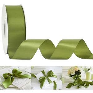 HUIHUANG Olive Green Satin Ribbon 1-1/2 inch x 50 Yards Green Double-Faced Silk Satin Ribbon for Gift Wrapping, Bows, Flower Bouquet, Eternal Roses, Crafts, Wedding Christmas Holiday Decor