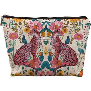 uinwk Floral Leopard Makeup Bag, Hot Pink Preppy Leopard Cheetah Makeup Bag, Preppy Stuff, Leopard Print Gifts for Women, Floral Cosmetic Bag Makeup Pouch