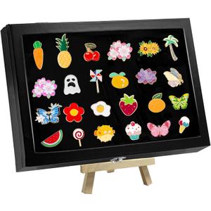 Large Enamel Pin Display Frame, 8" x 6" Shadow Box for Wall & Tabletop Display Case for Military Medals, Jewelry Pin Badge Collection, Rings