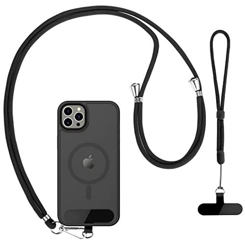CACOE Cell Phone Lanyard 2 Pcs-1 Pcs Adjustable Neck Strap,1 Pcs Wrist Strap, 2 Pcs Pads, Universal Crossbody, Multifuctional Compatible with Most Smartphones(Black)