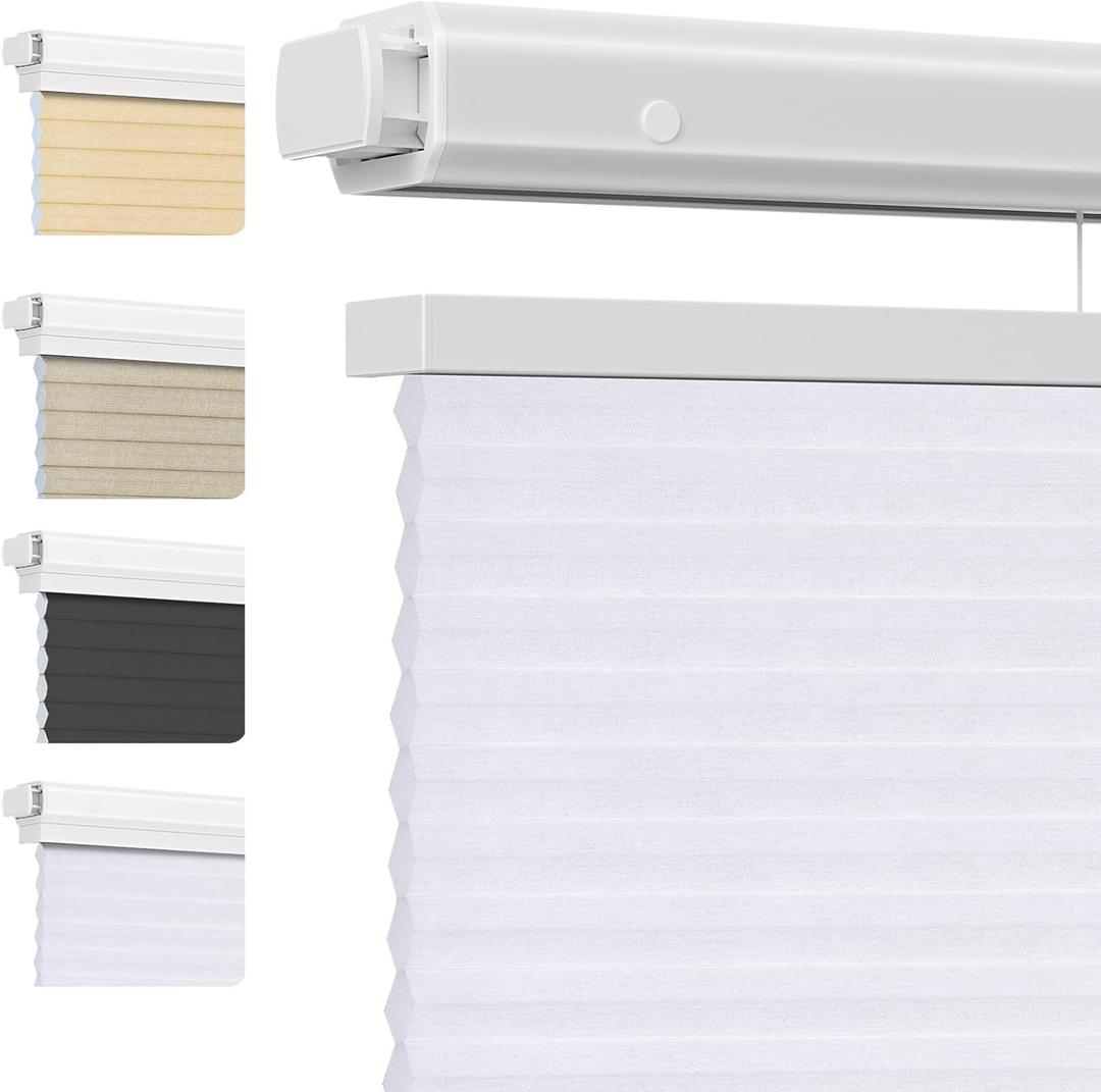 Grandekor No Drill Top Down Bottom Up Cellular Shades for Windows,Cordless Window Blinds for Indoor Windows, Light Filtering White Texture, 26" W x 48" H,Honeycomb Blinds Easy to Install