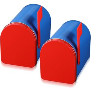 Tandefio 2 Pcs 5'' x 3'' Tinplate Mailbox Toy Mini Tin Christmas Small Decorative Mailbox DIY Craft for Boys and Girls Greeting Card Exchange Valentines Gift Prize Supply(Royal Blue)