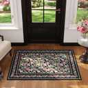 Door Mat Indoor Entrance 2x3 Rug Machine Washable Vintage Floral Small Area Rug Non-Slip Low Pile Throw Rugs for Entryway, Kitchen, Front Door Indoor Entrance, Entry, Kids Room, Black
