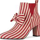Allegra K Women's Pointed Toe Zip Striped Chunky Heels Ankle Boots (10, Red)