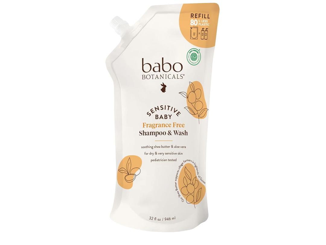 Babo Botanicals Sensitive Baby Fragrance-Free 2-in-1 Shampoo & Wash - Shea Butter, Calendula & Aloe Vera - EWG Verified - Cruelty-Free - Vegan - Pediatrician Tested - For Babies & Kids (32 Fl Oz (Pack of 1))