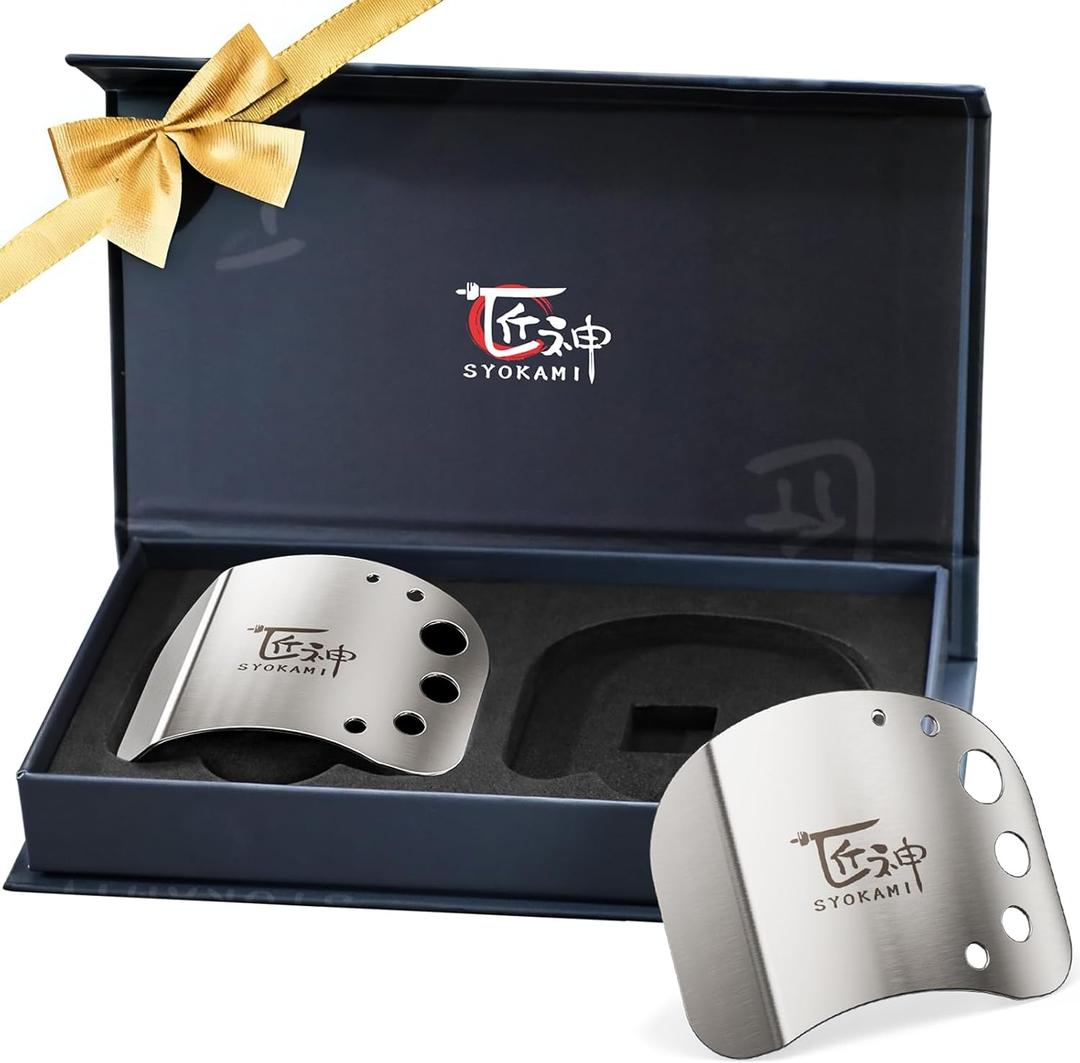 Finger Guards for Cutting Food, Protects Womens Fingers and Nails, Ideal Gift for Her, Mom or Wife, 2 Stainless Steel Finger Protectors with Herb Stripper, Adjustable Size (Silver)