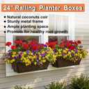 2 Pack Round Hole Railing Planter Window Box 24" Horse Trough Planter with Coco Fiber Liner Deck Balcony Rail Planters Metal Black Hanging Flower Planters Window Basket for Outdoor Porch Fence Patio