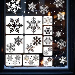 11 Pcs Large Snowflake Stencils for Windows, Reusable Christmas Stencils for Glass, Wood, Fabric, Wall, Card, Doormat, DIY Holiday Painting Templates