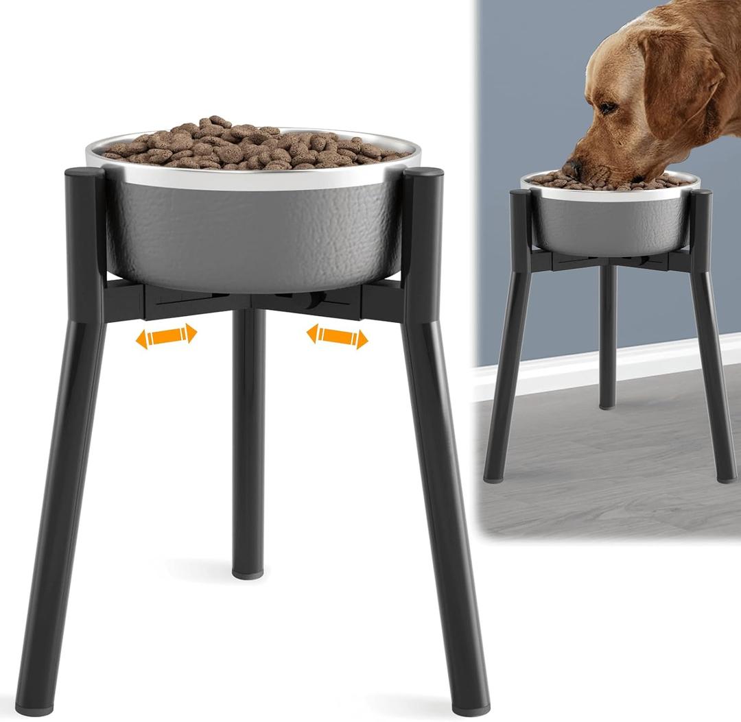SHAINFUN Adjustable Metal Raised Stand for Large & XL Breeds, Compatible with 7 to 10.6" Wide Bowls, Single Tall Elevated Feeder (Bowl Not Included) (Black-13.7H-Round)