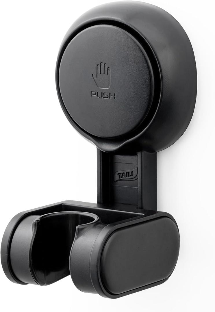TAILI Shower Head Holder Suction Cup, Adjustable Height & Angle, Wall Mounted, Waterproof, Black, Plastic, Round, Bathroom & Shower Fixture