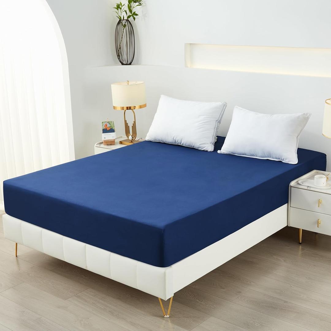 Bedding Queen Fitted Sheet,Deep Pocket,Soft Microfiber,Shrinkage and Fade Resistant,Easy Care,1 Fitted Sheet Only,Navy