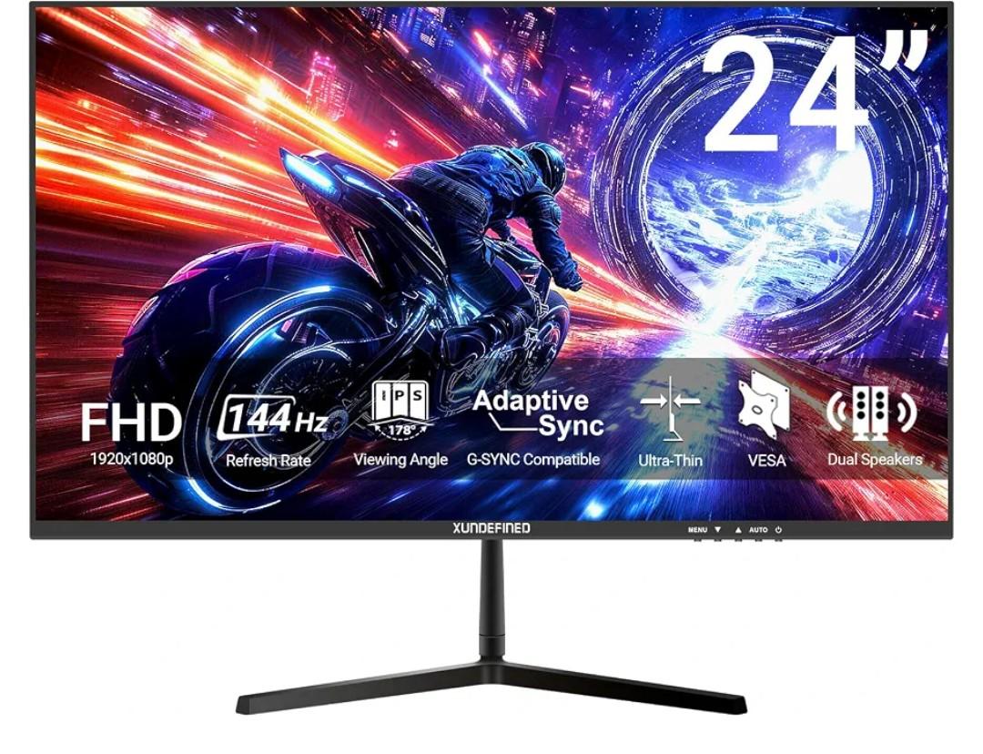 XUNDEFINED 24 Inch 144Hz Gaming Monitor with Speaker, FHD(1920 x 1080) Frameless IPS Computer Monitor with Freesync, 100% sRGB, Low Blue Light, VESA, HDMI, VGA Port for Gaming, Home Office Working