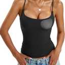 EasyGala Womens Padded Cami Tank Tops Double Lined Spaghetti Strap Built in Bra Shirts Slim Fitted Basic Summer Cloth 2026 (Large, Black)