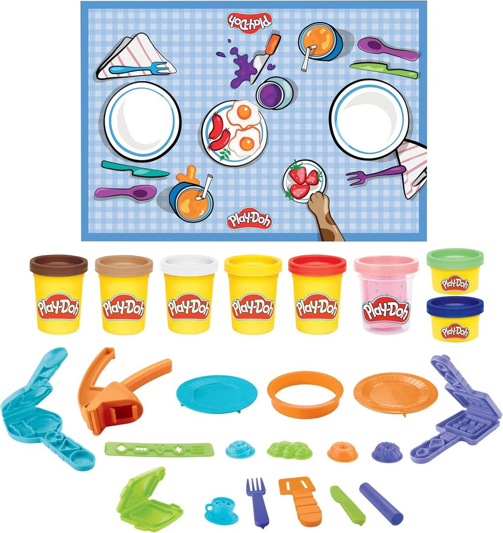 Play-Doh Kitchen Creations - Morning Cafe Playset with 8 Colors, Playmat, Over 15 Tools