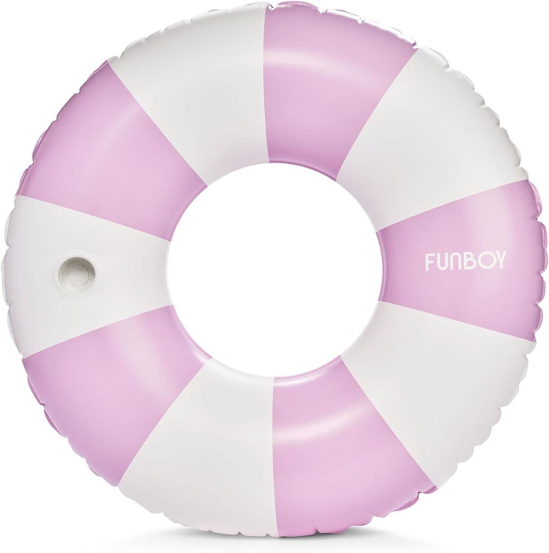FUNBOY Giant Vintage Stripe Inflatable Tube Pool Float with Cup Holder 48" Large Pool Float for Adults Inner Tube Swimming Pool Toys Swim Rings Pool Lounger Float for Pool Party & Summer (Purple)