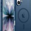 zapica Magnetic for iPhone 17 Case, with [Tempered Glass Screen Protector] [Compatible with MagSafe] Translucent Matte Shockproof Anti-Scratch Phone Cover, Dark Blue