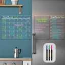 Clear Non-Magnetic Calendar Set for Fridge - Dry Erase Transparent Monthly, Weekly Calendar and Blank Board - Sticks to Wall, Glass, Door, Any Smooth Surfaces