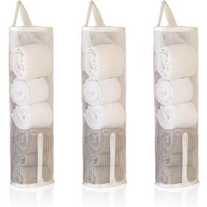 Hanging Sock Organizer, 3 Pack Mesh Storage Bags with Top & Bottom Access, Holds 7-10 Pairs, Closet Organizer for Underwear, Scarves, & Small Items