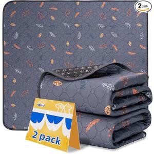 Sunheir Washable Pee Pads for Dogs 2-Pack Reusable Puppy Pads Pet Training Pads, Waterproof Dog Pee Pads for Crate, Whelping Pad, Non-Slip Protects Against Urine Leakage (Leaves - Deep Grey, 24x36)