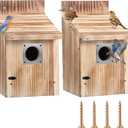 Dreyoo 2 Pack Cedar Bluebird Box Houses for Outside, 1-1/2 Entrance Hole Wooden Bird Houses with Metal Predator Guard, Secure Latch, Fledgling Grooves, Air Vents for Bluebird Wren Swallow Finch