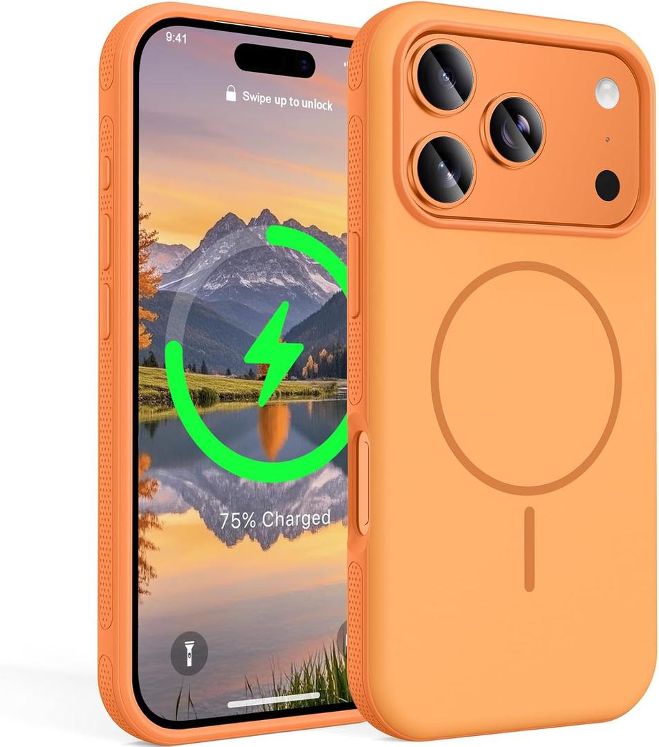 for iPhone 17 Pro Case, [Compatible with Mag-Safe] [Anti-Slip Edge Design] [Military Drop Protection] Heavy Duty Shockproof Hard Back Protective Phone Case - Orange