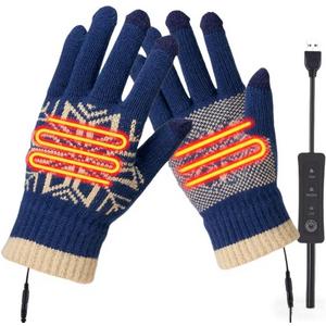 Winter USB Electric Heated Gloves, Touch Screen Thermal Hand Warming with Temperature Adjustment for Men Women