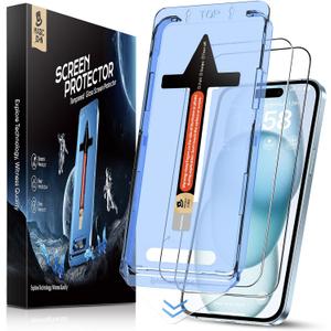 MAGIC JOHN 2 Pack for iPhone 15 Tempered Glass Screen Protector 6.1 inch [Not Max], Auto Dust-Elimination Installation, Bubble Free, Dynamic Island Compatible, HD Clear, Easy Installation