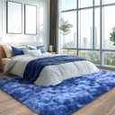 Extra Large 9x12 Feet Fuzzy Rug Fluffy Rug for Living Room, Big Plush Non-Skid Shag Carpet, Soft Shaggy Purple Gray Rugs for Bedroom Indoor Modern Home Decor Tie Dye Blue
