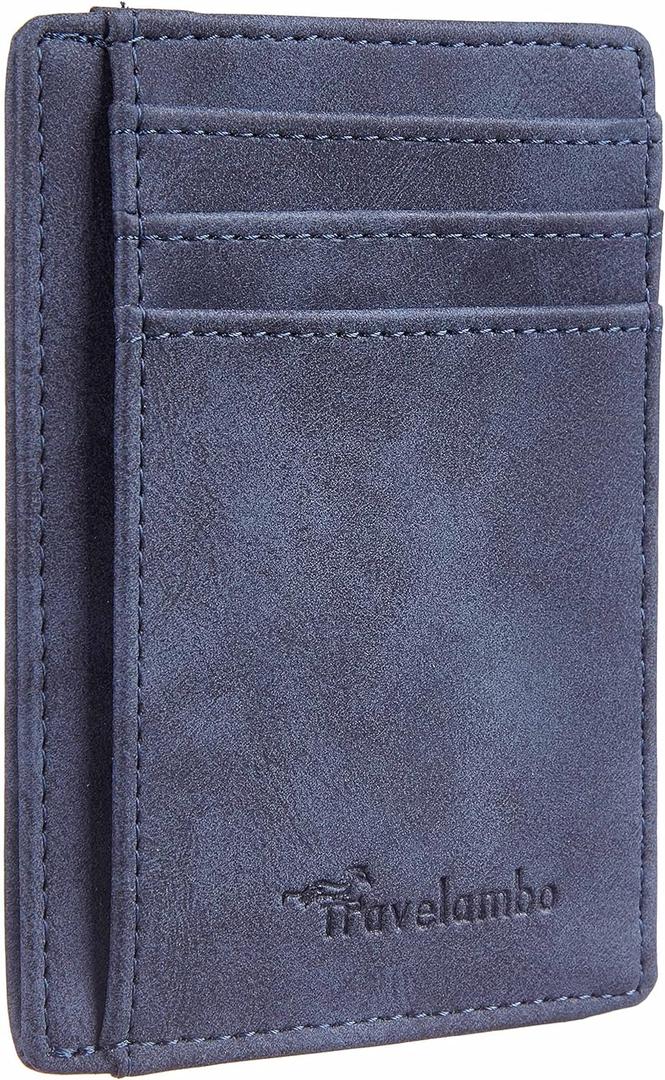 Travelambo Slim Wallet Front Pocket Minimalist Leather RFID Blocking Medium Size (Deep Blue)