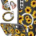 Toycamp for Samsung Galaxy S22 Plus Case - Compatible with Magsafe Cute Design 360Magnetic Ring Holder Stand Kickstand Sunflower Girly Pretty Fashion Phone Covers for Women Teen Girls