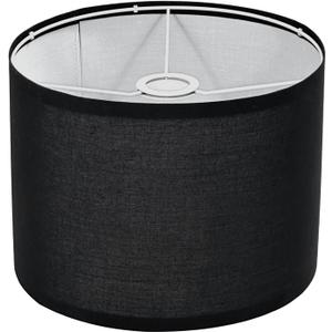 Black Drum Lamp Shade, Medium Lamp Shade Replacement 11.81" Top x 11.81" Bottom x 7.87" High, Fabric Lampshade for Table Lamps, Floor Lamps, Bedroom Bedside Lamps, E26 E27 Compatible