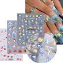 Ocean Animal Nail Stickers Decals 5D Embossed Multicolor Starfish Seashell Self-Adhesive DIY Nail Art Summer Ocean Animal Nail Design for DIY Nail Art Decorations 4 Sheets