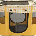 Portable Cat Cage, Pet Playpen, Indoor Foldable Dog/Cat Tent with Mesh Panels, Removable Cushion, Multiple Doors and Side Pockets, Cat Playpen (Yellow)