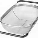 Over the Sink Colander for Kitchen - 6 Quart Over the Sink Strainer Basket with Extendable Ergonomic Handles and Resting Feet - Multipurpose Fine Mesh Strainer for Kitchen