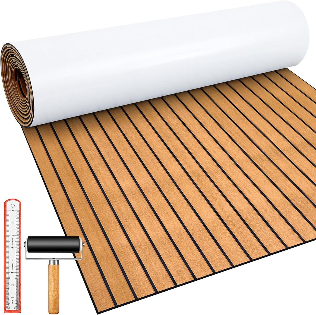Duraaamo Boat Flooring EVA Foam 157"/ 118" x 47" Boat Decking Non Slip Marine Self Adhesive Carpet with Roller Ruler for Kayak Yacht Motorboat