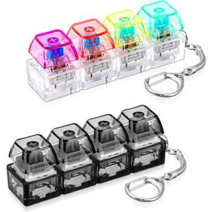 Halloscume 2 Pcs 4-in-1 Keyboard Adult Fidget Clicker Toy Silent and Loud Keyboard Fidget Keychain Cube Mechanical Key Button Clicker Stress Relief Gift for Office Home Pass Time(Transparent Colors)