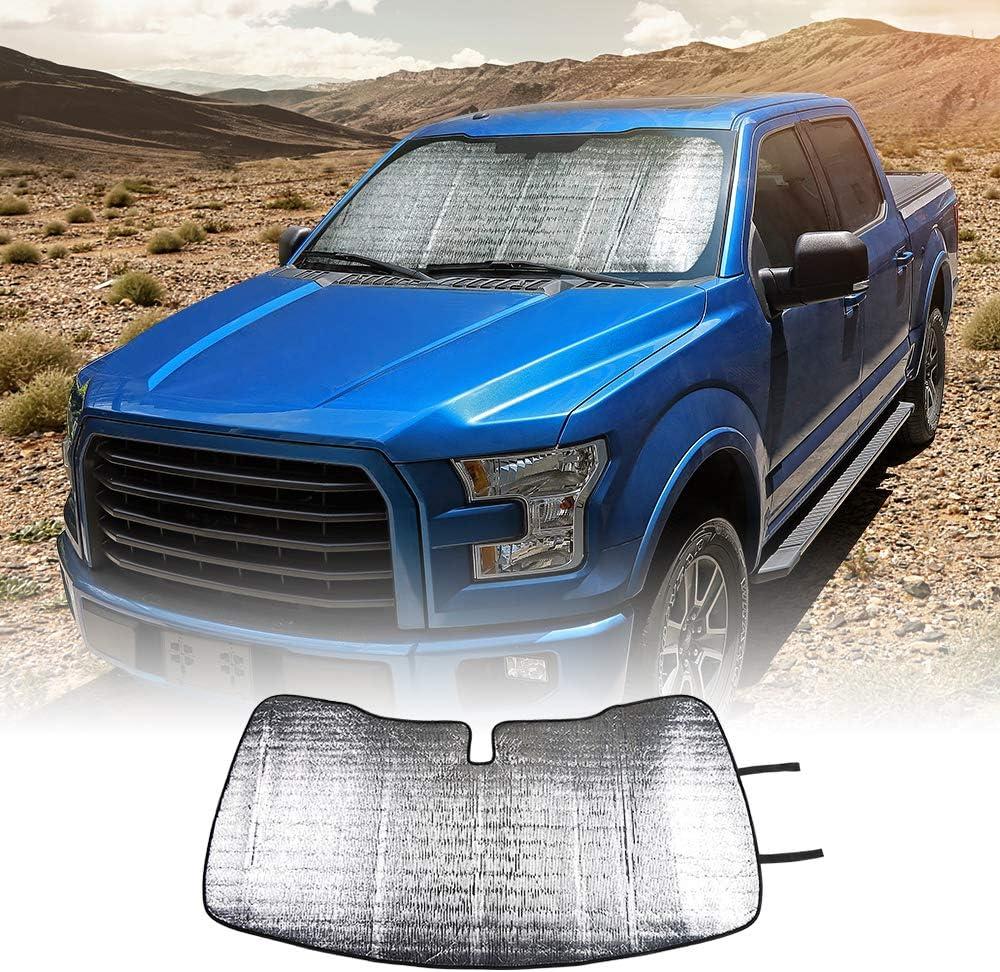RT-TCZ Windshield Sunshade UV Ray Reflector Sunshade Visor for 2015-2020 Ford F150 F250 F350 Trucks,Silver