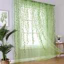 Green Sheer Curtains 108 Inches Long for Living Room, Vine Leaf Patterned Curtains 2 Panels Green Bedroom Curtain Sheers Voile Transparent Window Treatment Drapes for Closet Doorway Nursery Kids
