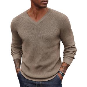 COOFANDY Men V Neck Dress Sweater Knit Long Sleeve Casual Slim Fit Pullover Sweater (3X-Large, Dark Khaki)