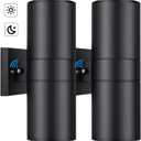 Modern Outdoor Wall Light with Dusk to Dawn Sensor, Exterior Light Fixture Wall Mount Waterproof Anti-Rust Cylinder, Up and Down 2 Lights Black Sconces for Porch Patio House Outside Entryway, 2-Pack