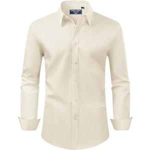 Alimens & Gentle Men's Dress Shirt Regular Fit Stretch Stain Shield Long Sleeve Solid Business Wedding Button Down Shirts Size Small