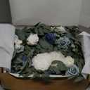 Ling's Moment Flower Garland - 6FT Eucalyptus & Rose - Sweetheart Table Decor for Wedding Reception, Artificial Arch Floral Garland for Mantle, Christmas, Beach Decoration, Dusty Blue & White